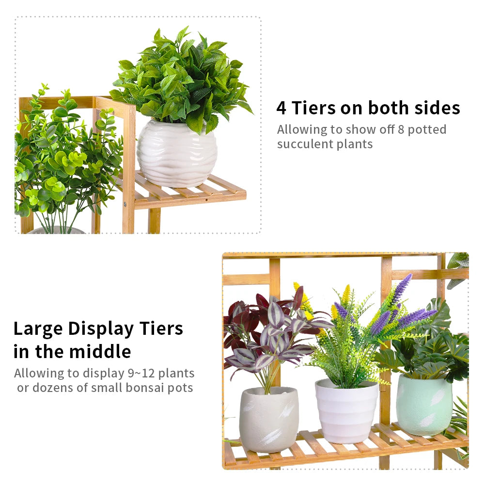 Multi-Tiered Bamboo Plant Stand Rack Indoor Outdoor Flower Pot Holder for Garden Balcony