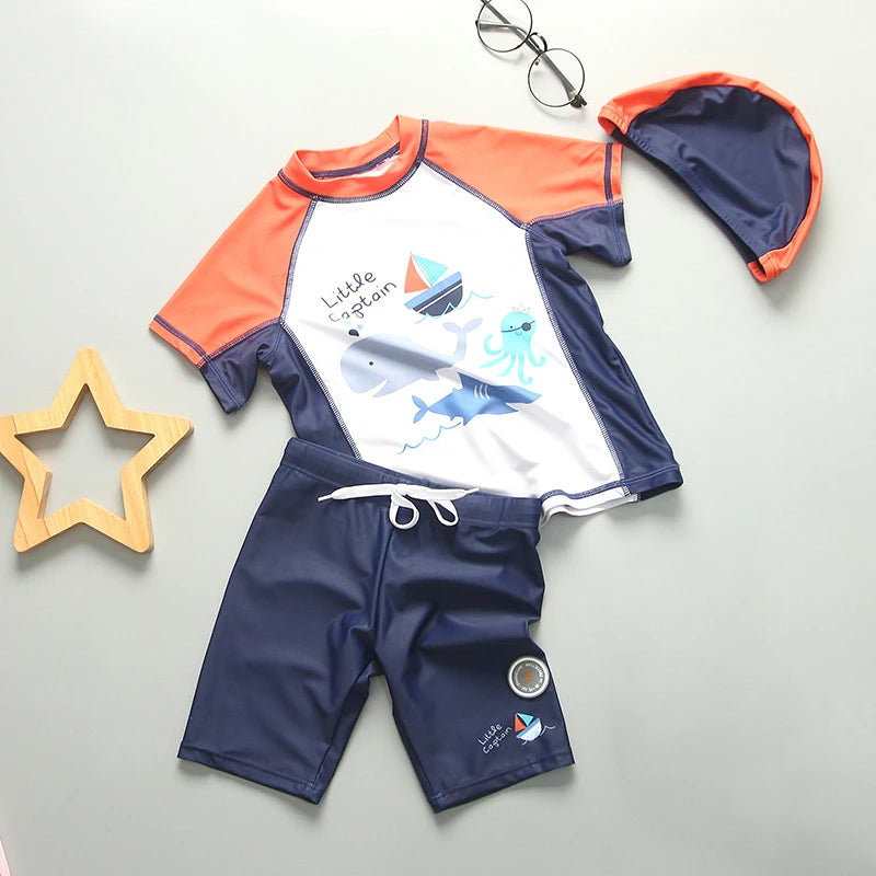 Boy's Swimsuit Long Sleeves Children's Rash Guard Swimming Trunks UPF50 UV Protection Boys Swimwear Dinosaur Bathing Suit Kids