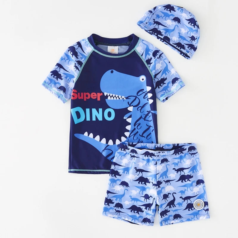 Boy's Swimsuit Long Sleeves Children's Rash Guard Swimming Trunks UPF50 UV Protection Boys Swimwear Dinosaur Bathing Suit Kids
