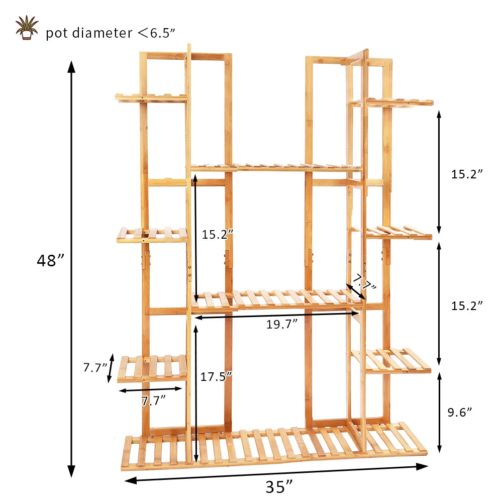 Multi-Tiered Bamboo Plant Stand Rack Indoor Outdoor Flower Pot Holder for Garden Balcony