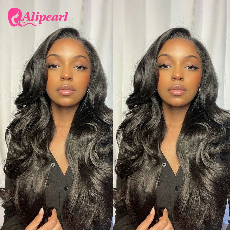 Ali Pearl Hair 13x4 Lace Frontal Wig Transparent Brazilian Body Wave 5x5 Closure Wig Pre Plucked Human Hair Wig 180 Density