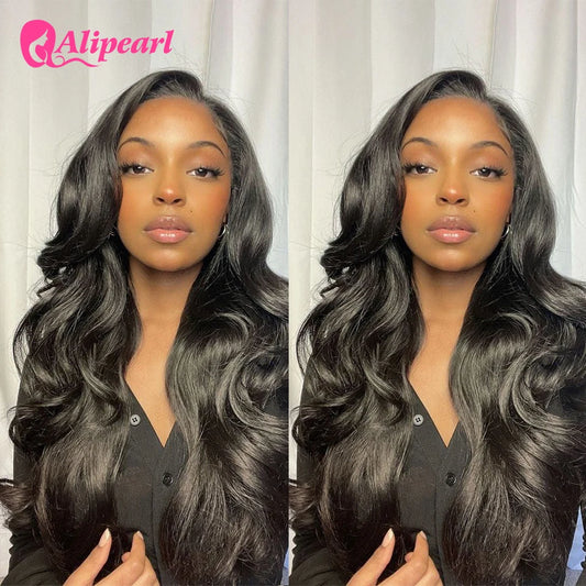 Ali Pearl Hair 13x4 Lace Frontal Wig Transparent Brazilian Body Wave 5x5 Closure Wig Pre Plucked Human Hair Wig 180 Density