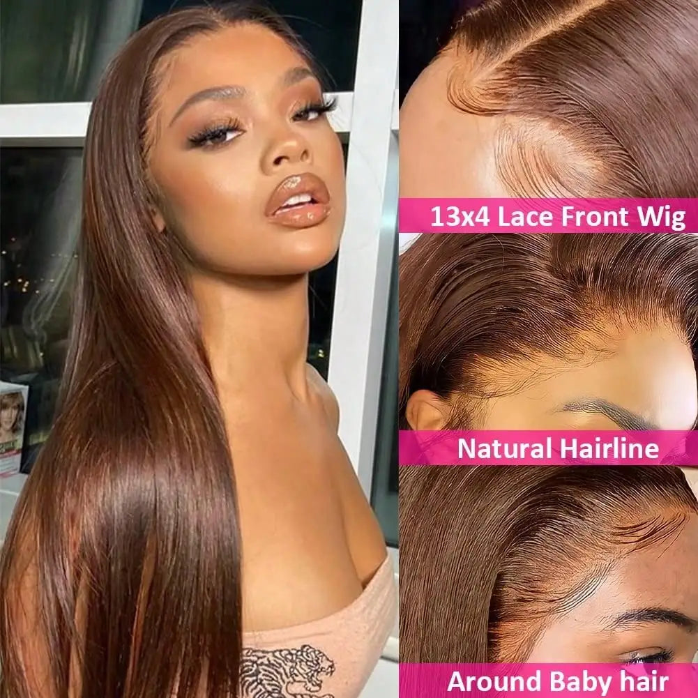 Chocolate Brown 13x6 Human Hair Wig HD Lace Frontal Straight Human Hair Wig 30 Inch Pre Plucked Brazilian Hd Lace Hair For Women
