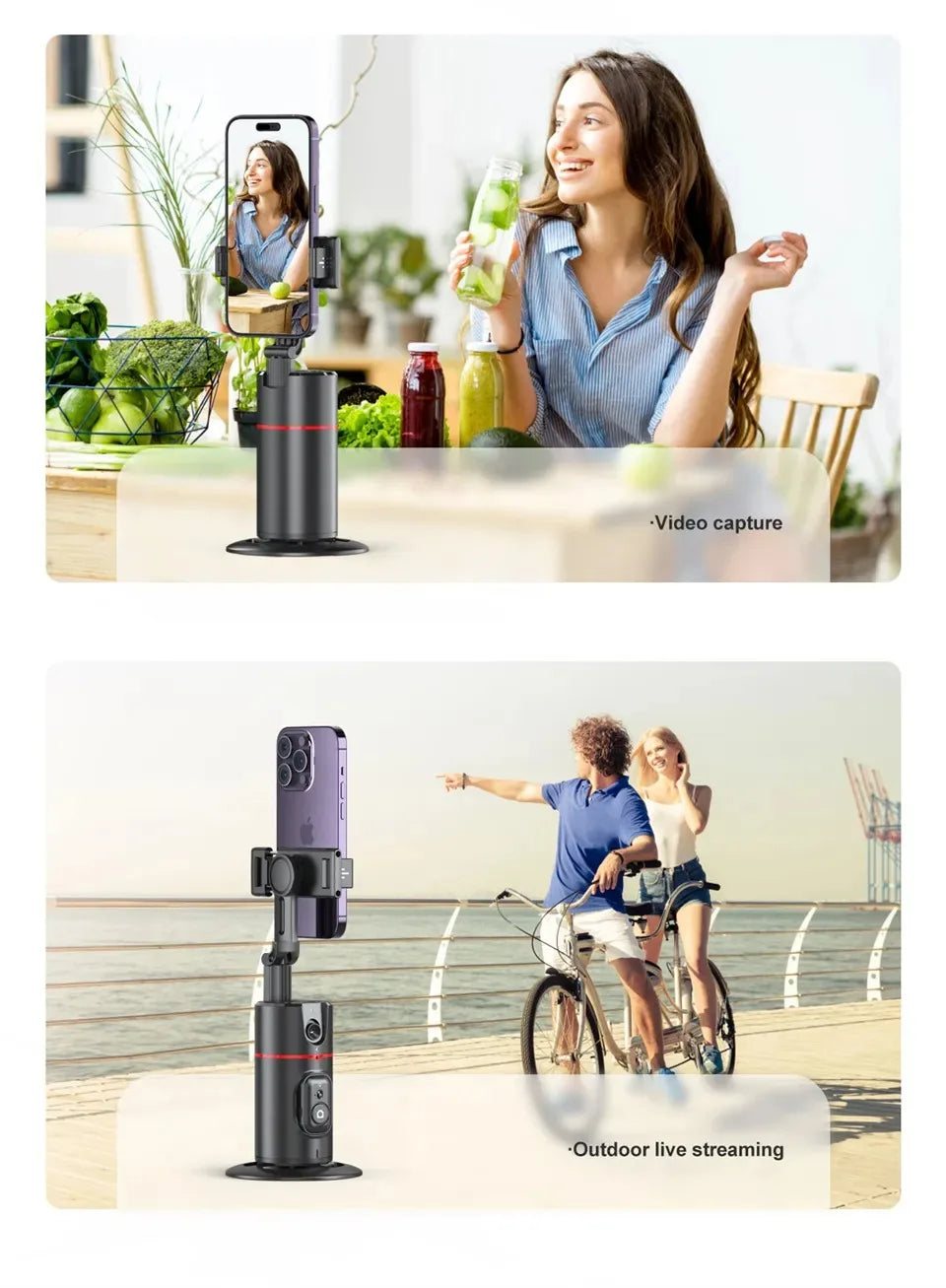 Auto Face Tracking Tripod 360°Rotation,No App, Gesture Recognition Phone Camera Mount Smart Shooting Phone Holder for Live Video