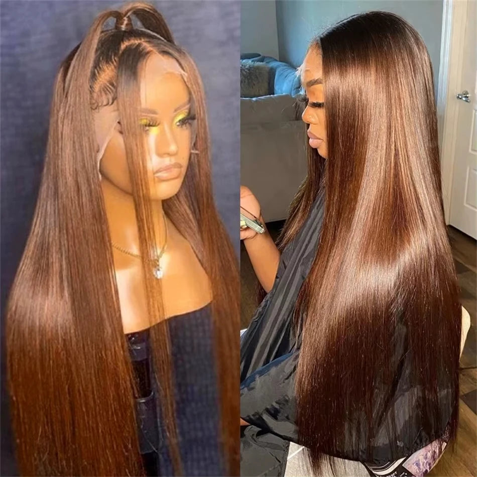 Chocolate Brown 13x6 Human Hair Wig HD Lace Frontal Straight Human Hair Wig 30 Inch Pre Plucked Brazilian Hd Lace Hair For Women