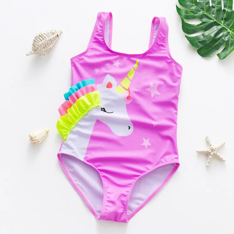 Unicorn Girls Swimsuit One-Piece Summer Backless Bathing Suit One-Piece Swimsuit with Mermaid Tails Cute Unicorn Children Bikini