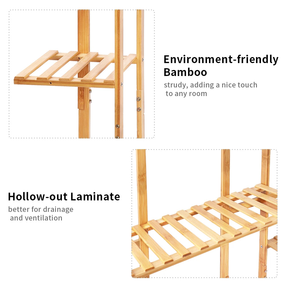 Multi-Tiered Bamboo Plant Stand Rack Indoor Outdoor Flower Pot Holder for Garden Balcony