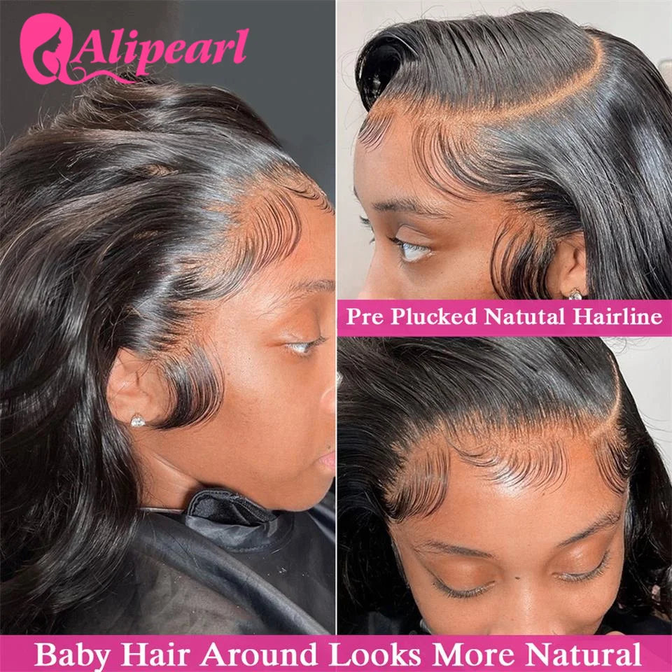 Ali Pearl Hair 13x4 Lace Frontal Wig Transparent Brazilian Body Wave 5x5 Closure Wig Pre Plucked Human Hair Wig 180 Density