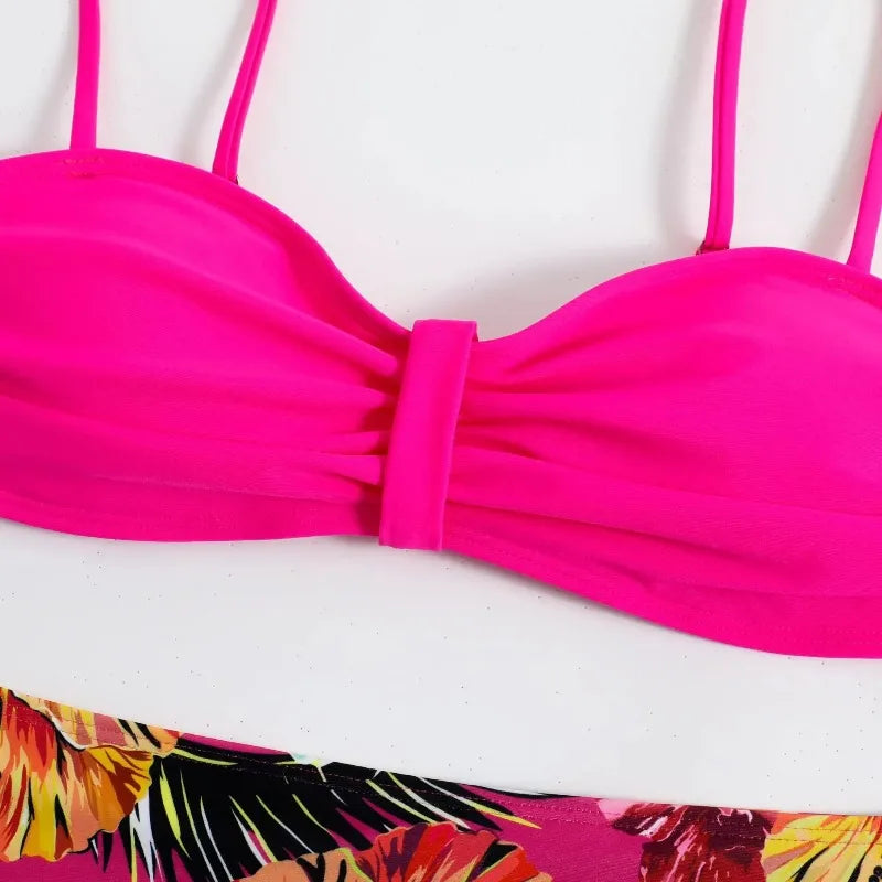 Sexy Bandeau Bikini Women Swimsuit Floral Printing High Waist Bikinis Set Female Summer Swimming Bathing Suits Brazilian Biquini