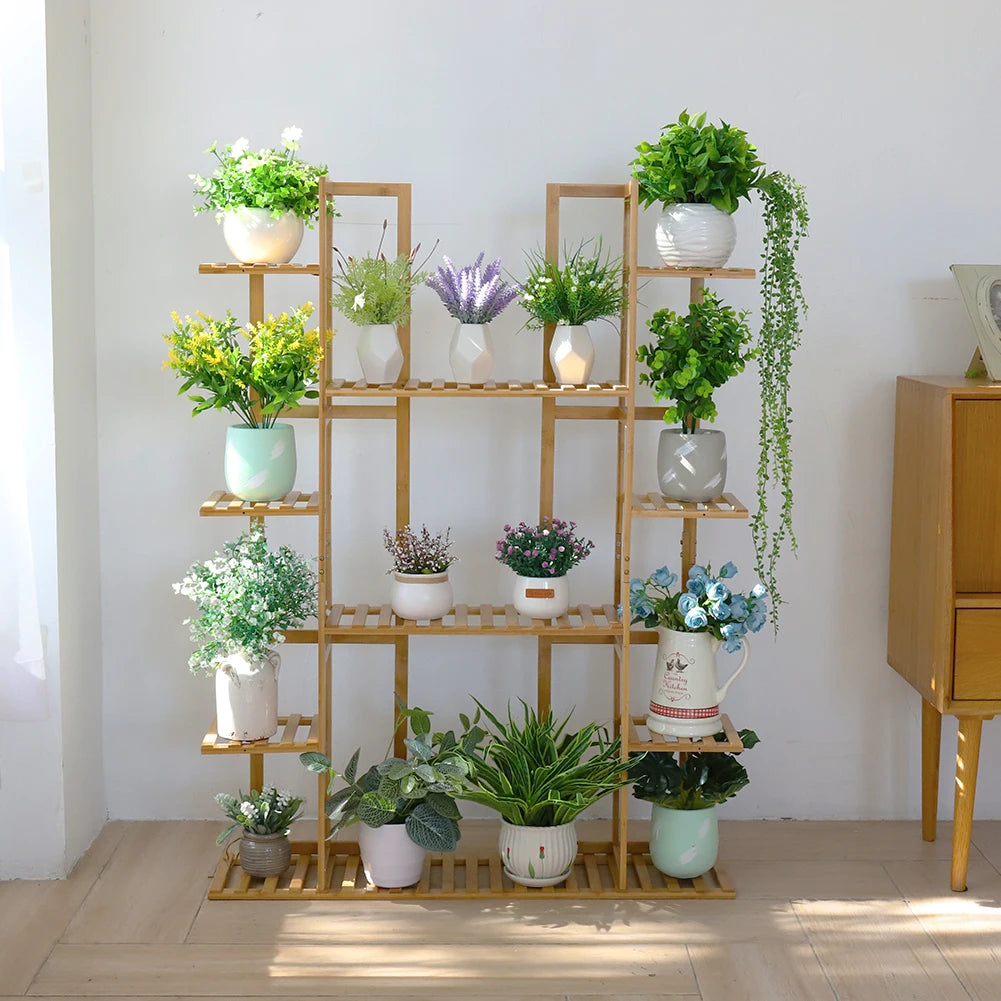 Multi-Tiered Bamboo Plant Stand Rack Indoor Outdoor Flower Pot Holder for Garden Balcony
