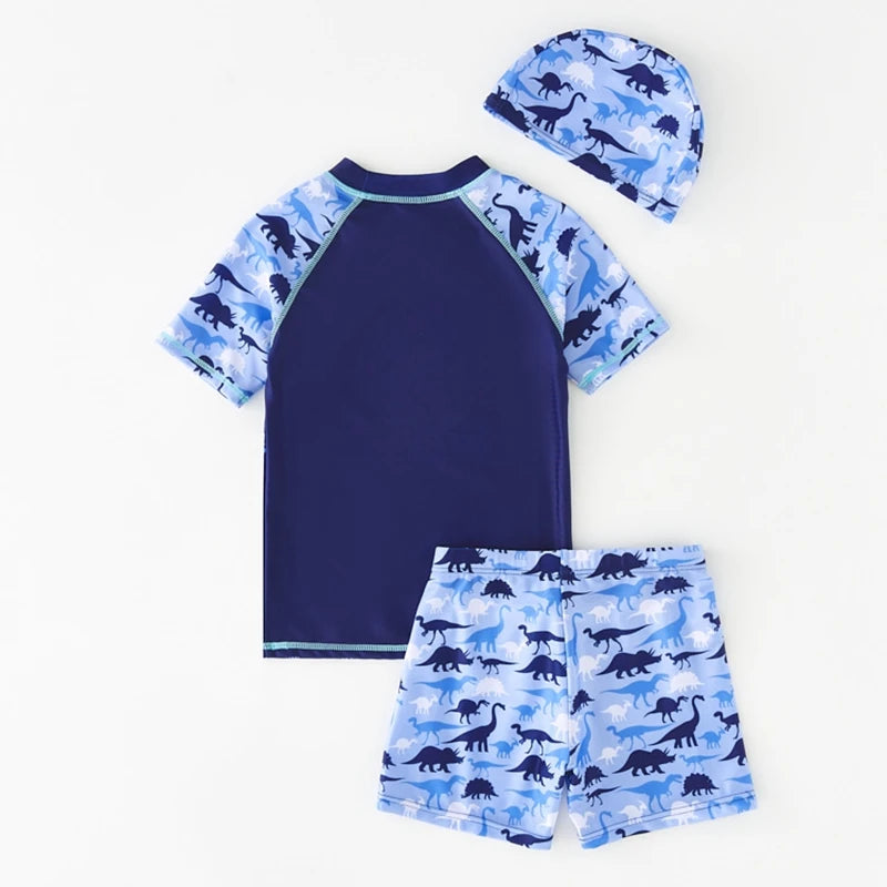 Boy's Swimsuit Long Sleeves Children's Rash Guard Swimming Trunks UPF50 UV Protection Boys Swimwear Dinosaur Bathing Suit Kids