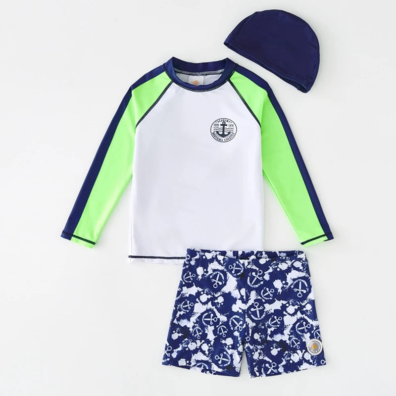 Boy's Swimsuit Long Sleeves Children's Rash Guard Swimming Trunks UPF50 UV Protection Boys Swimwear Dinosaur Bathing Suit Kids