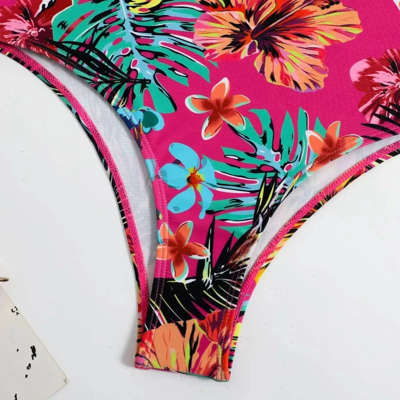Sexy Bandeau Bikini Women Swimsuit Floral Printing High Waist Bikinis Set Female Summer Swimming Bathing Suits Brazilian Biquini