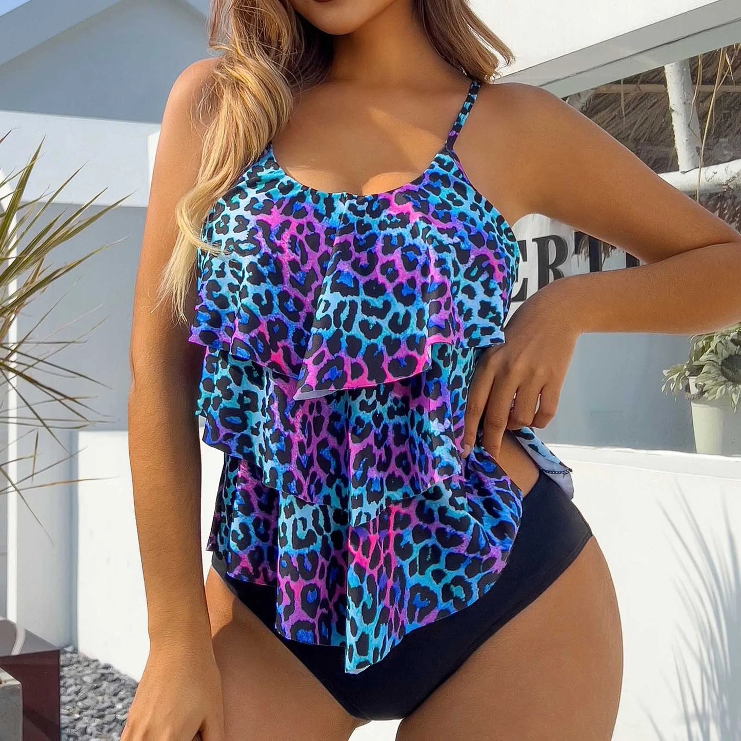 Swimsuit For Women 2024 Women'S Summer Fashion Swimsuit Color Printed Two Piece Swimsuit Flanged Tankini купальники жіночий 2024