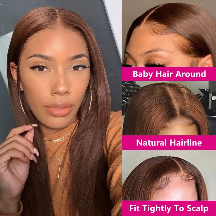 Chocolate Brown 13x6 Human Hair Wig HD Lace Frontal Straight Human Hair Wig 30 Inch Pre Plucked Brazilian Hd Lace Hair For Women