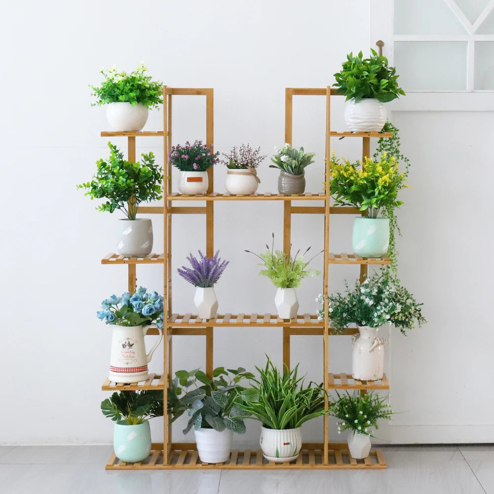 Multi-Tiered Bamboo Plant Stand Rack Indoor Outdoor Flower Pot Holder for Garden Balcony