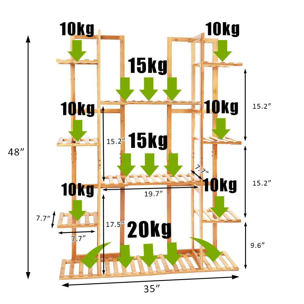 Multi-Tiered Bamboo Plant Stand Rack Indoor Outdoor Flower Pot Holder for Garden Balcony