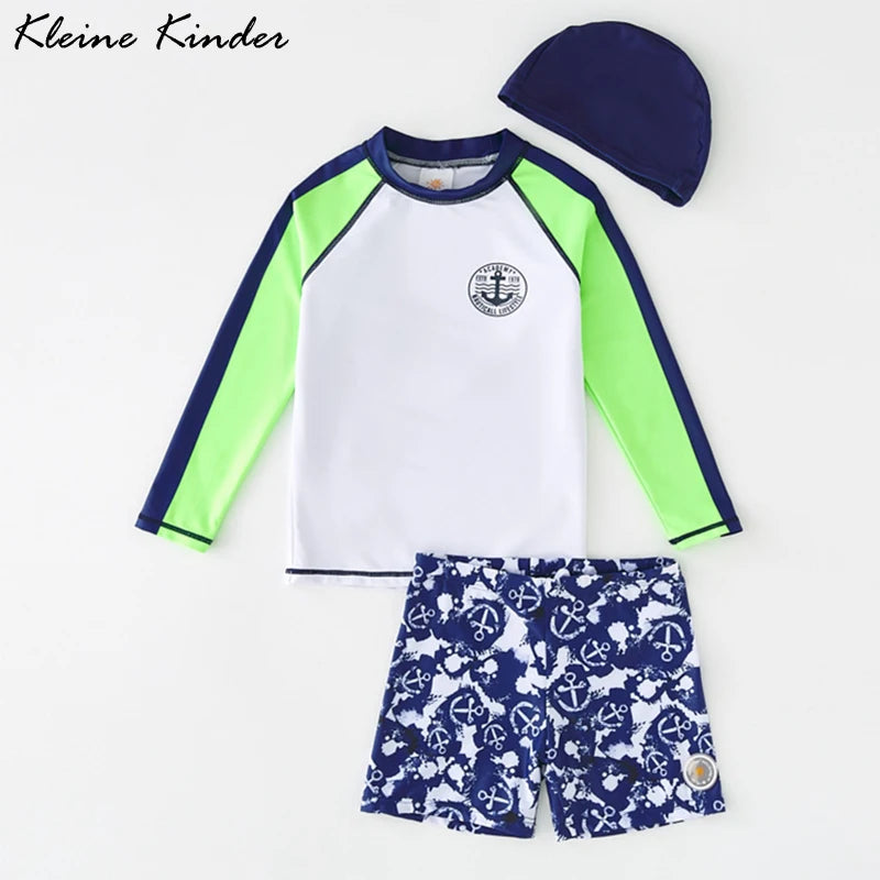 Boy's Swimsuit Long Sleeves Children's Rash Guard Swimming Trunks UPF50 UV Protection Boys Swimwear Dinosaur Bathing Suit Kids