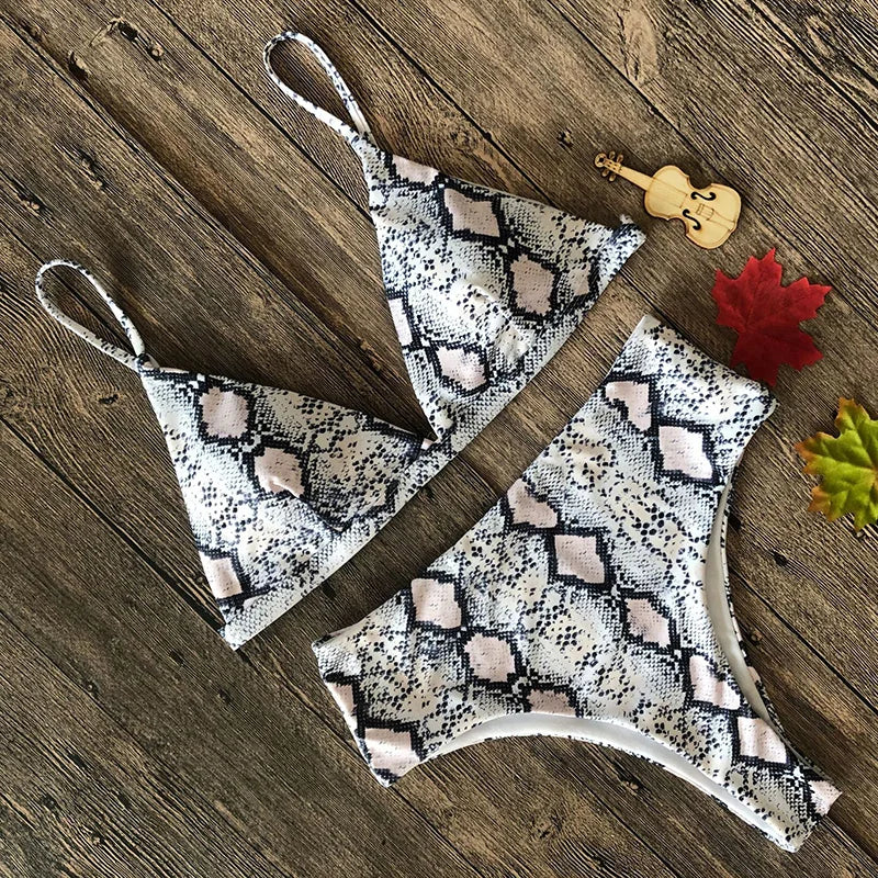 Sexy Snake Print Bikini 2026 Female Swimsuit Women Swimwear Thong Push Up Bikinis Set High Waist Swimming Suits for Bathing Suit