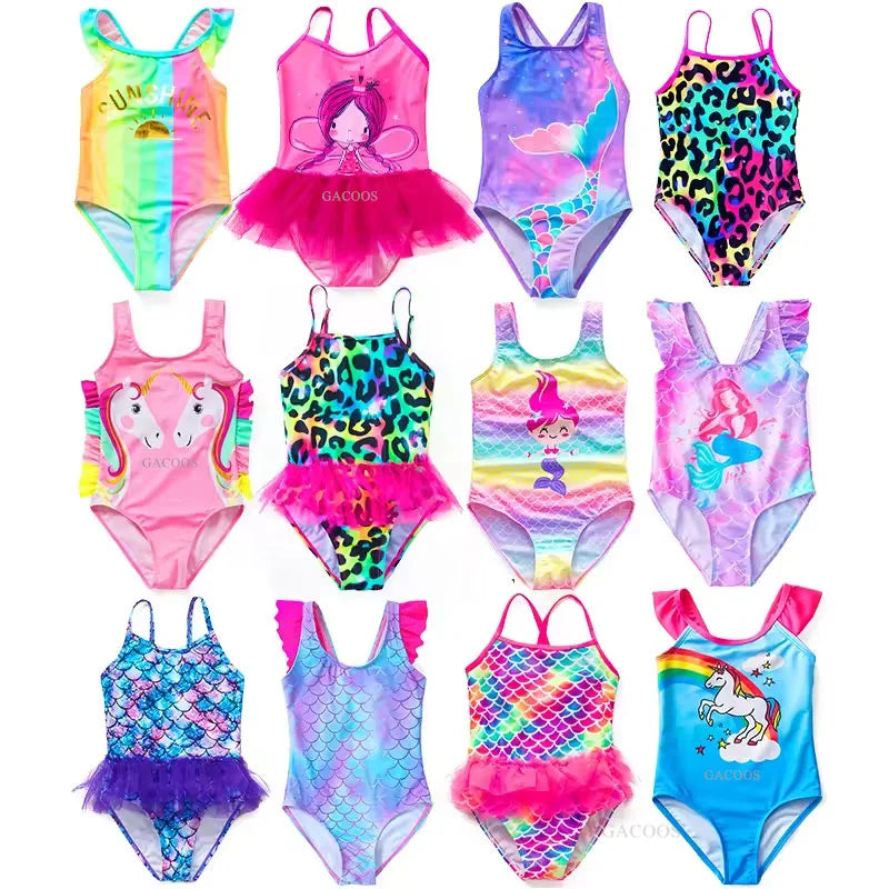 Unicorn Girls Swimsuit One-Piece Summer Backless Bathing Suit One-Piece Swimsuit with Mermaid Tails Cute Unicorn Children Bikini