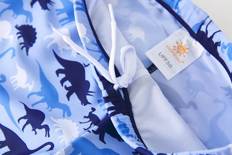 Boy's Swimsuit Long Sleeves Children's Rash Guard Swimming Trunks UPF50 UV Protection Boys Swimwear Dinosaur Bathing Suit Kids