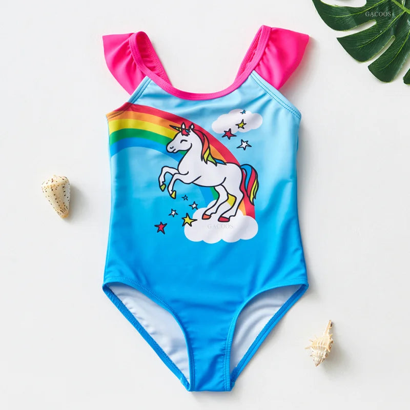 Unicorn Girls Swimsuit One-Piece Summer Backless Bathing Suit One-Piece Swimsuit with Mermaid Tails Cute Unicorn Children Bikini