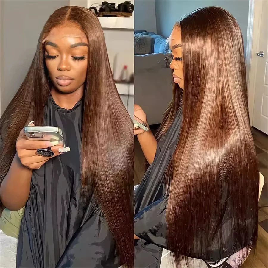 Chocolate Brown 13x6 Human Hair Wig HD Lace Frontal Straight Human Hair Wig 30 Inch Pre Plucked Brazilian Hd Lace Hair For Women