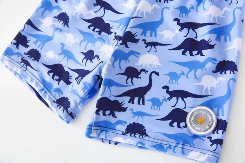 Boy's Swimsuit Long Sleeves Children's Rash Guard Swimming Trunks UPF50 UV Protection Boys Swimwear Dinosaur Bathing Suit Kids