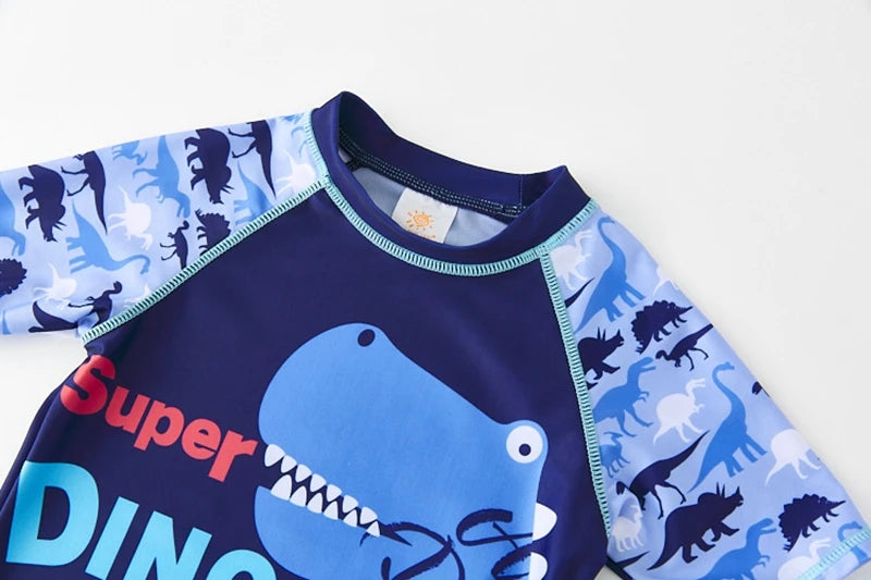 Boy's Swimsuit Long Sleeves Children's Rash Guard Swimming Trunks UPF50 UV Protection Boys Swimwear Dinosaur Bathing Suit Kids