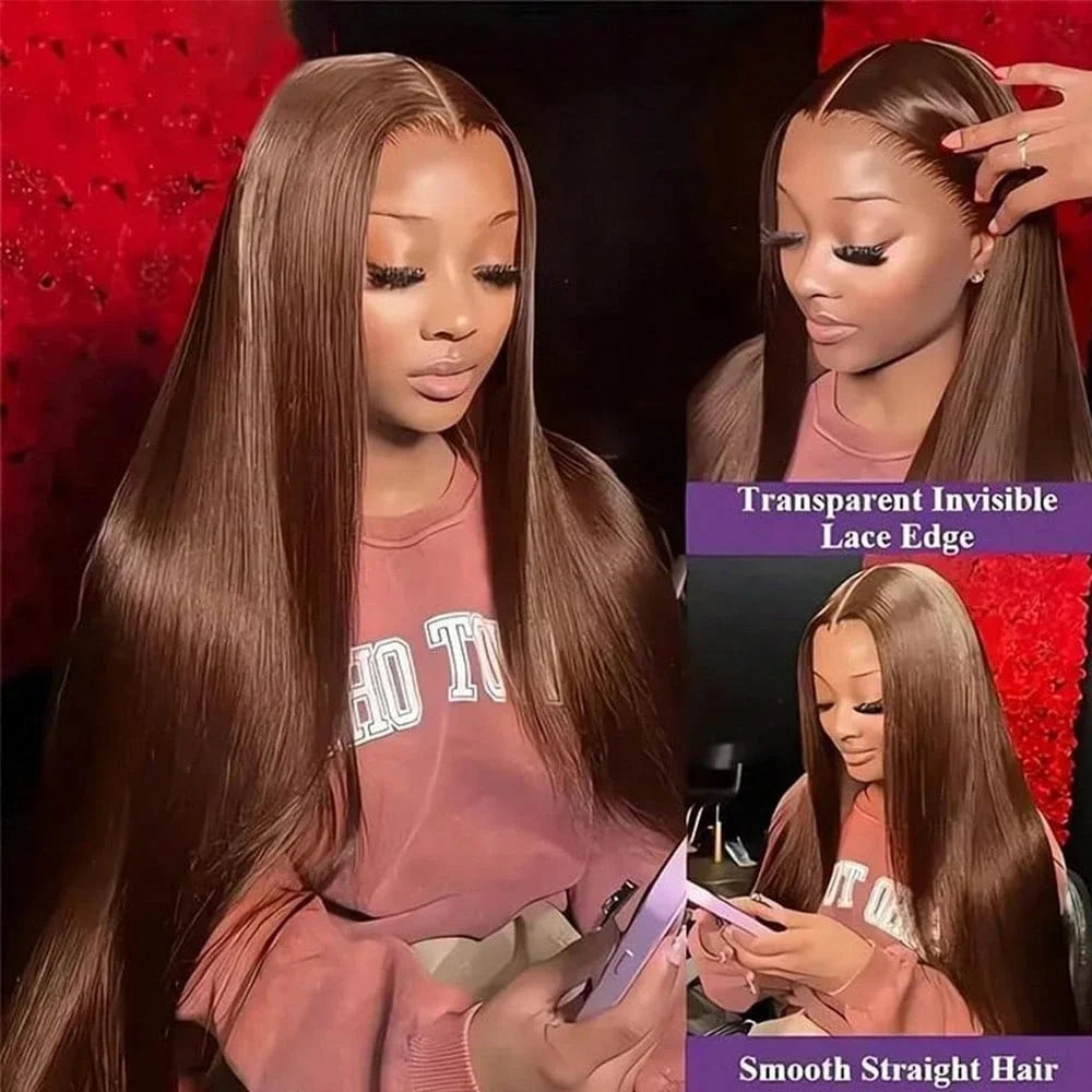 Chocolate Brown 13x6 Human Hair Wig HD Lace Frontal Straight Human Hair Wig 30 Inch Pre Plucked Brazilian Hd Lace Hair For Women