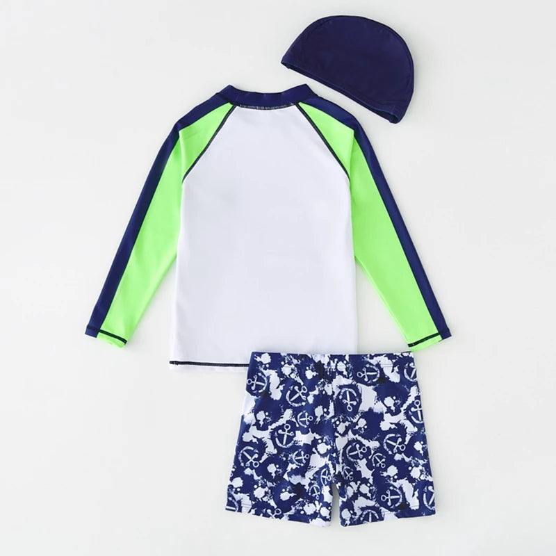 Boy's Swimsuit Long Sleeves Children's Rash Guard Swimming Trunks UPF50 UV Protection Boys Swimwear Dinosaur Bathing Suit Kids