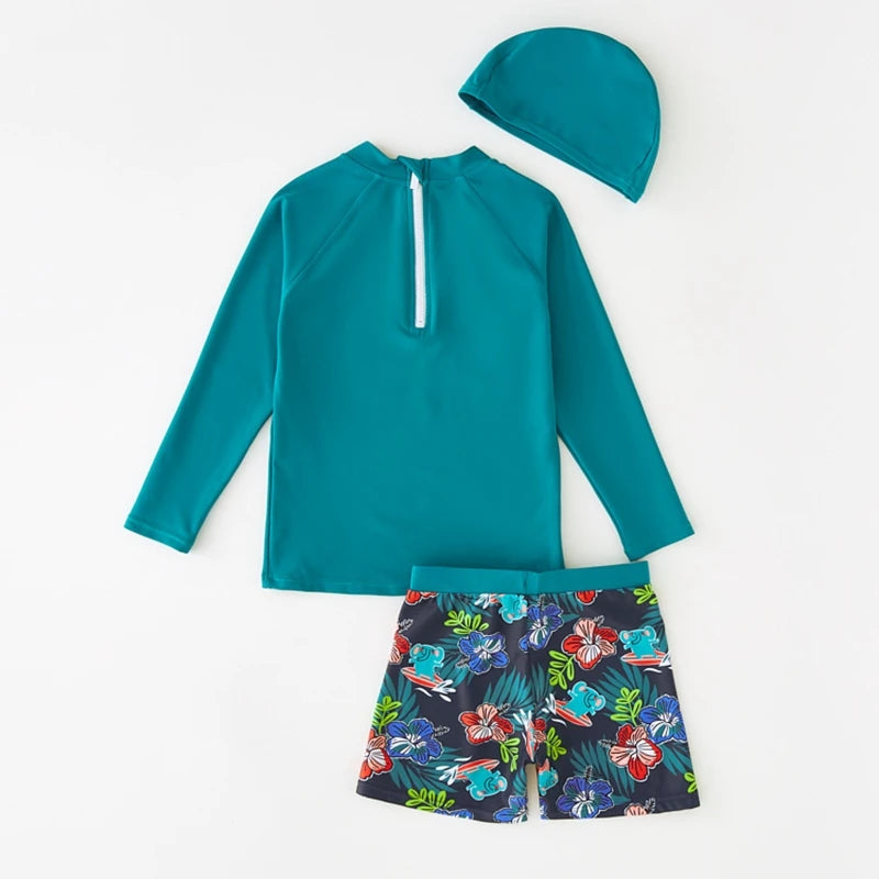 Boy's Swimsuit Long Sleeves Children's Rash Guard Swimming Trunks UPF50 UV Protection Boys Swimwear Dinosaur Bathing Suit Kids