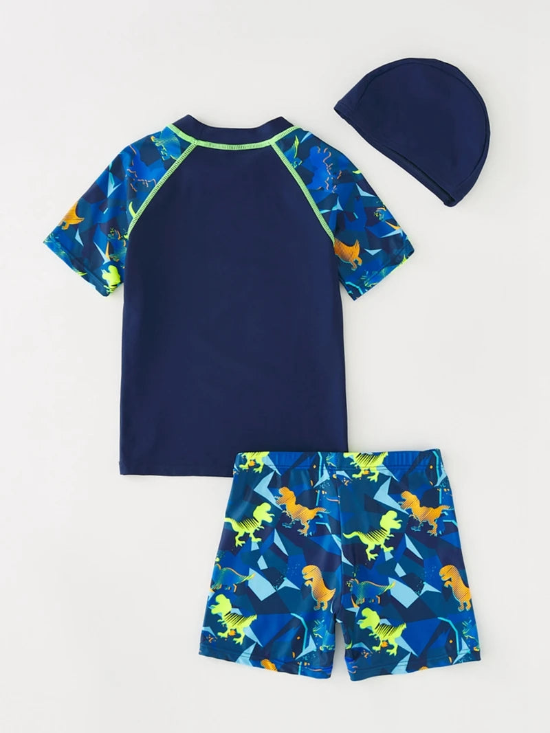 Boy's Swimsuit Long Sleeves Children's Rash Guard Swimming Trunks UPF50 UV Protection Boys Swimwear Dinosaur Bathing Suit Kids