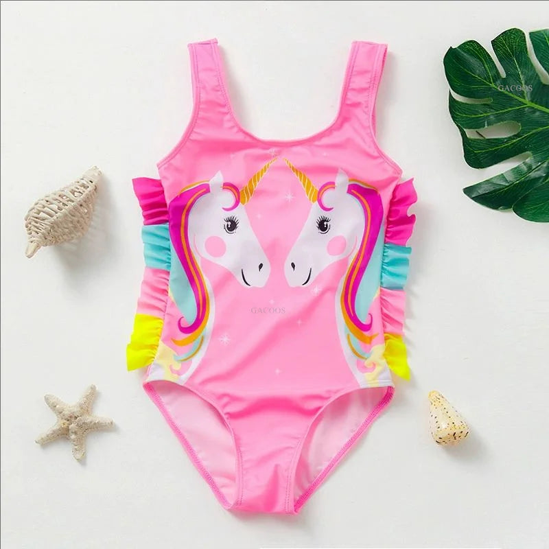 Unicorn Girls Swimsuit One-Piece Summer Backless Bathing Suit One-Piece Swimsuit with Mermaid Tails Cute Unicorn Children Bikini