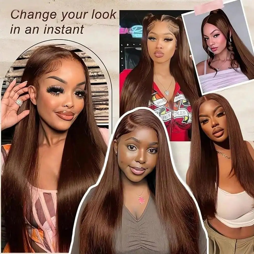 Chocolate Brown 13x6 Human Hair Wig HD Lace Frontal Straight Human Hair Wig 30 Inch Pre Plucked Brazilian Hd Lace Hair For Women