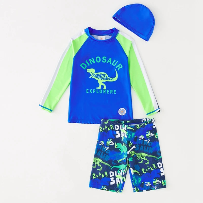 Boy's Swimsuit Long Sleeves Children's Rash Guard Swimming Trunks UPF50 UV Protection Boys Swimwear Dinosaur Bathing Suit Kids