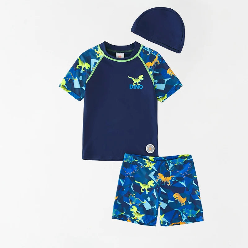 Boy's Swimsuit Long Sleeves Children's Rash Guard Swimming Trunks UPF50 UV Protection Boys Swimwear Dinosaur Bathing Suit Kids