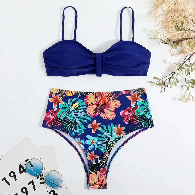 Sexy Bandeau Bikini Women Swimsuit Floral Printing High Waist Bikinis Set Female Summer Swimming Bathing Suits Brazilian Biquini