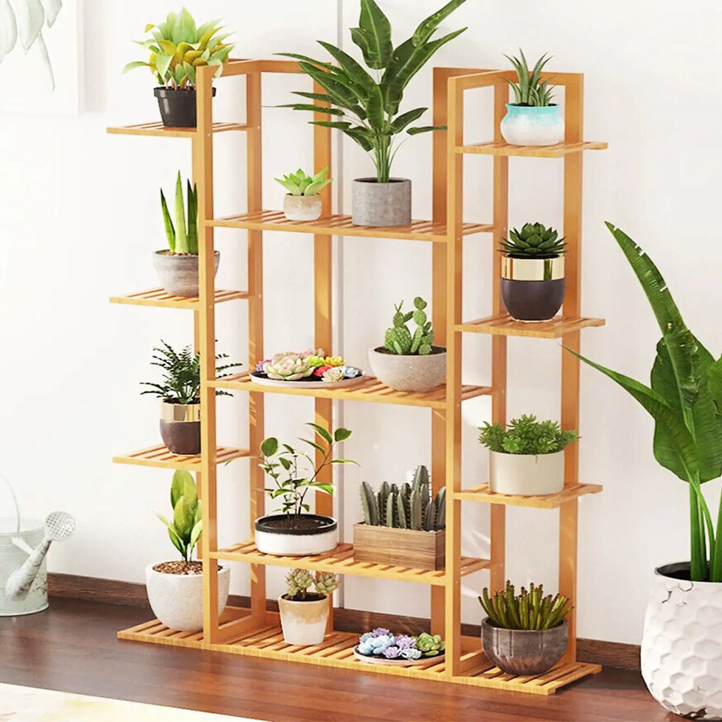 Multi-Tiered Bamboo Plant Stand Rack Indoor Outdoor Flower Pot Holder for Garden Balcony