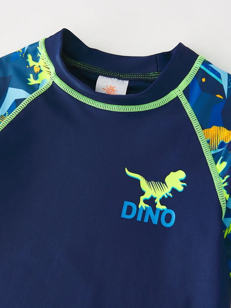 Boy's Swimsuit Long Sleeves Children's Rash Guard Swimming Trunks UPF50 UV Protection Boys Swimwear Dinosaur Bathing Suit Kids