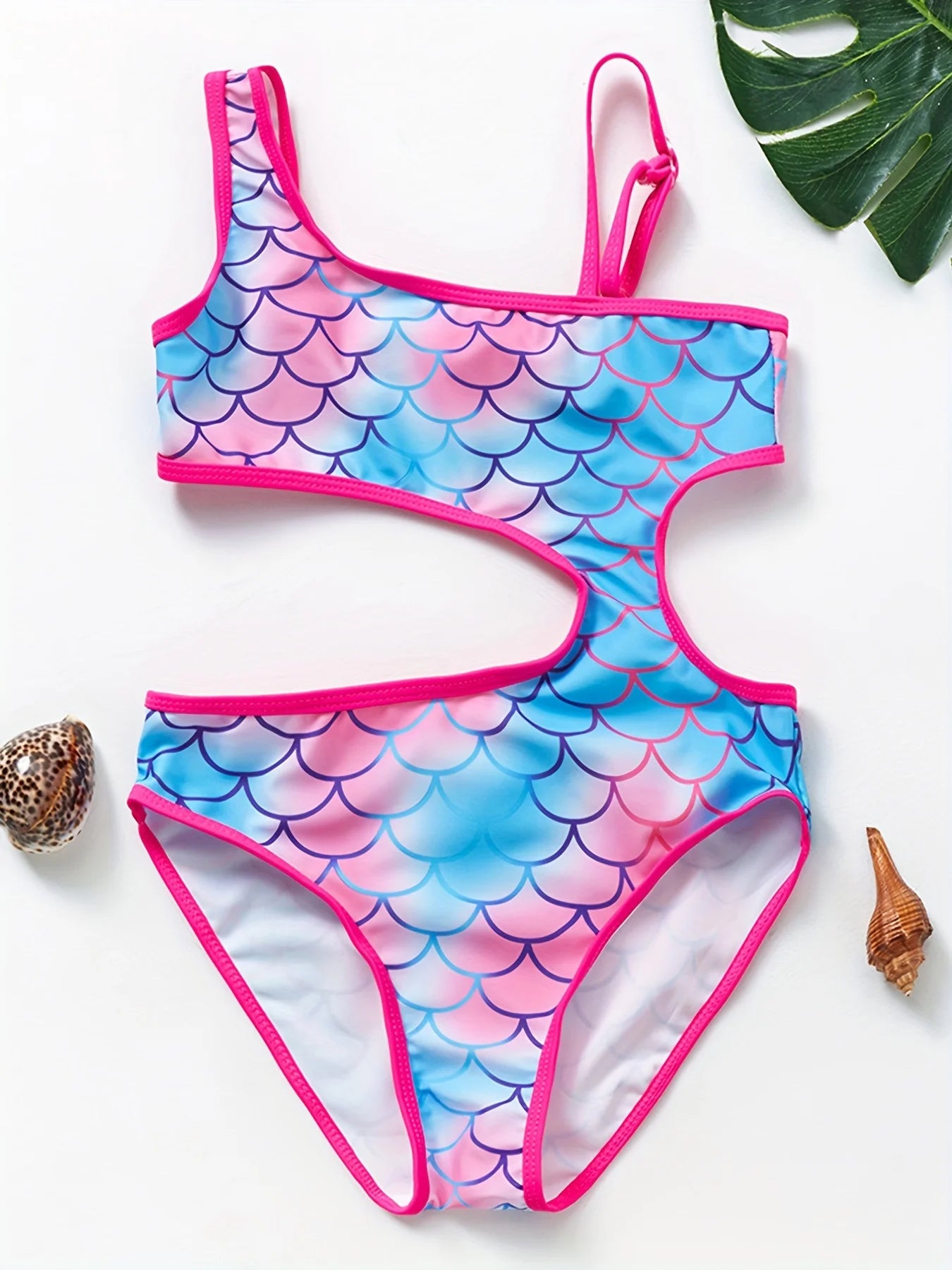 3-10 years Toddler Girls One-piece Swimsuits Kids Girl Fish-scale Printed Halter-neck Style Swimwear Children's Swimsuit