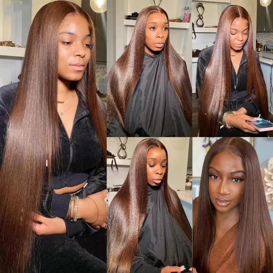 Chocolate Brown 13x6 Human Hair Wig HD Lace Frontal Straight Human Hair Wig 30 Inch Pre Plucked Brazilian Hd Lace Hair For Women