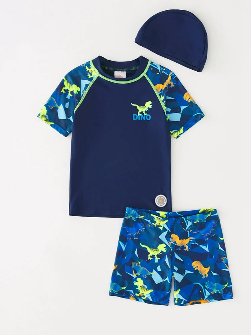 Boy's Swimsuit Long Sleeves Children's Rash Guard Swimming Trunks UPF50 UV Protection Boys Swimwear Dinosaur Bathing Suit Kids