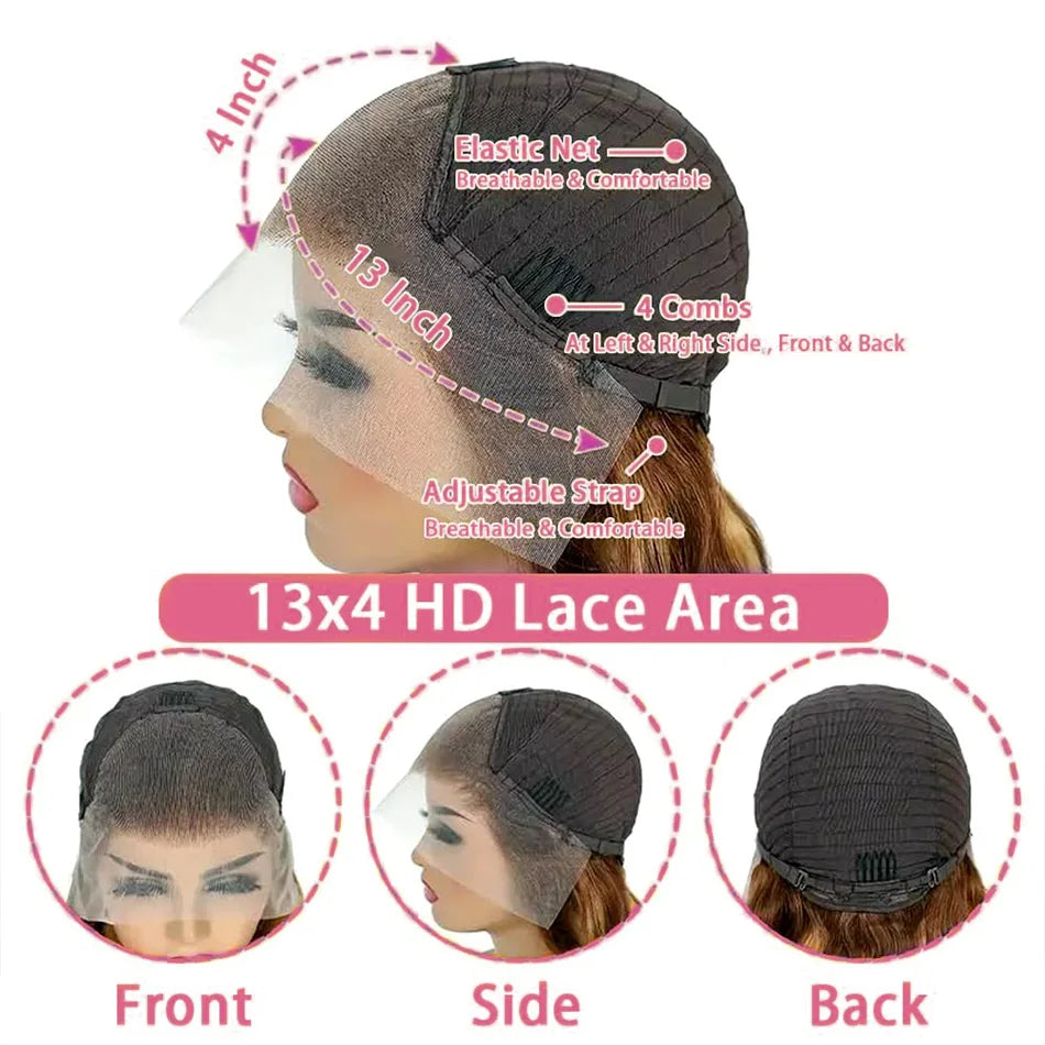 Chocolate Brown 13x6 Human Hair Wig HD Lace Frontal Straight Human Hair Wig 30 Inch Pre Plucked Brazilian Hd Lace Hair For Women
