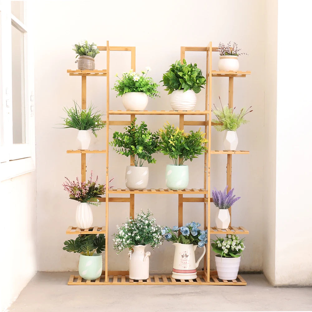 Multi-Tiered Bamboo Plant Stand Rack Indoor Outdoor Flower Pot Holder for Garden Balcony