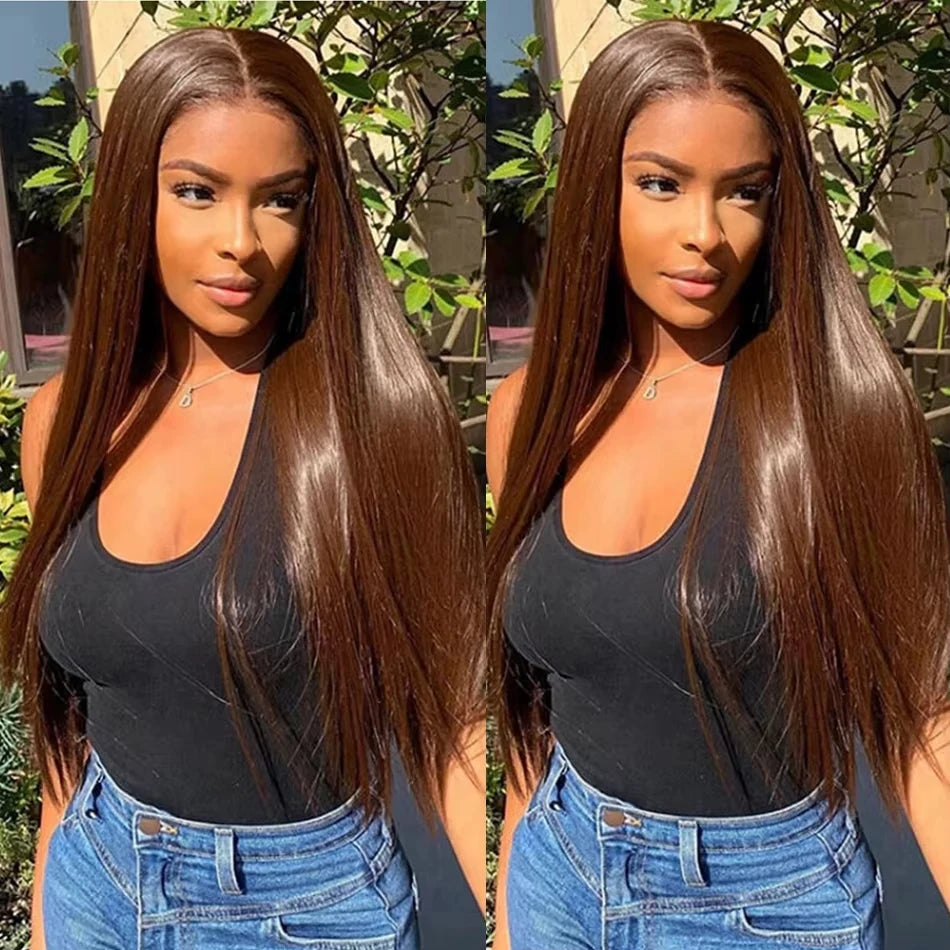 Chocolate Brown 13x6 Human Hair Wig HD Lace Frontal Straight Human Hair Wig 30 Inch Pre Plucked Brazilian Hd Lace Hair For Women