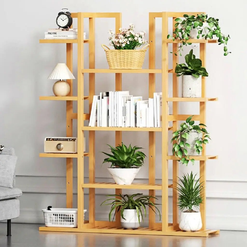 Multi-Tiered Bamboo Plant Stand Rack Indoor Outdoor Flower Pot Holder for Garden Balcony